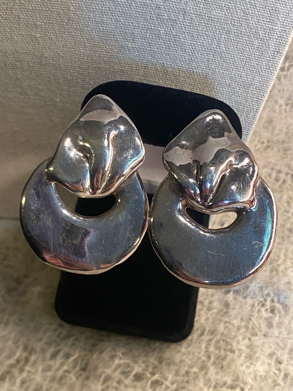 Vintage David Varsano Modernist Sterling Silver 925 Large Clip-On Earrings